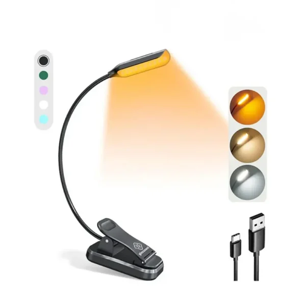 Glocusent Cep Boy Klipsli Okuma Lambası | 3 Renk, 9 Işık Ayarı, USB-C Hızlı Şarj